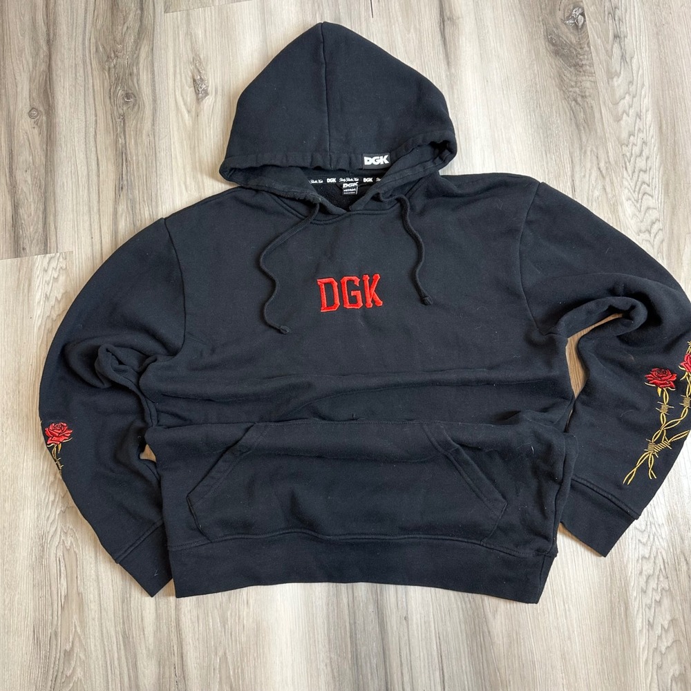 DGK Hoodie Mens Black Roses Barbed Wire Mask Graphic Pullover Streetwear Size M